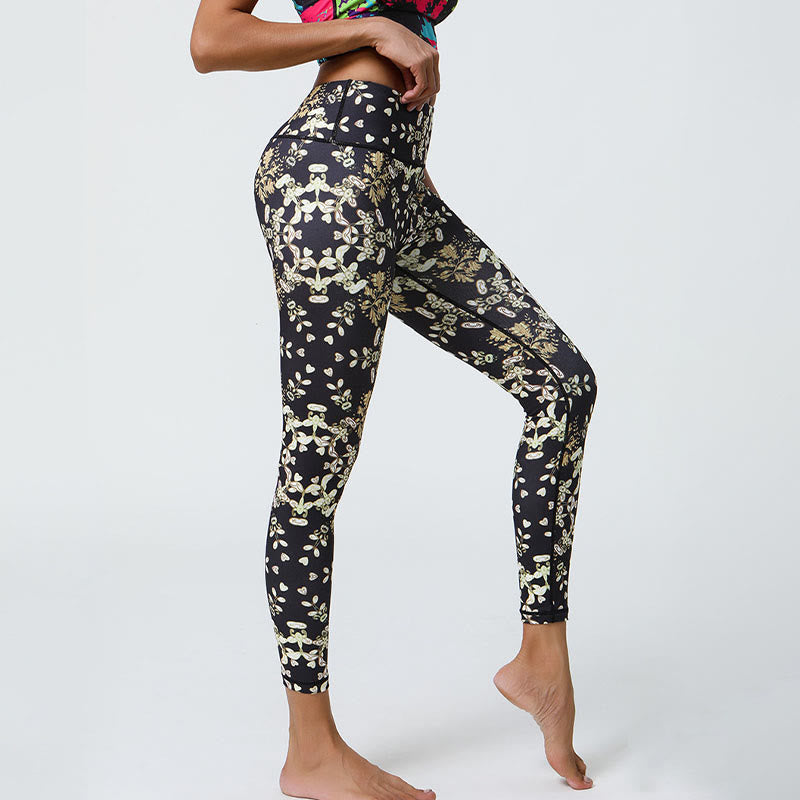 Buddha Stones Kwiaty Geometryczne Mandale Nadruk Sport Fitness Joga Wysoki Stan Legginsy Damskie Spodnie