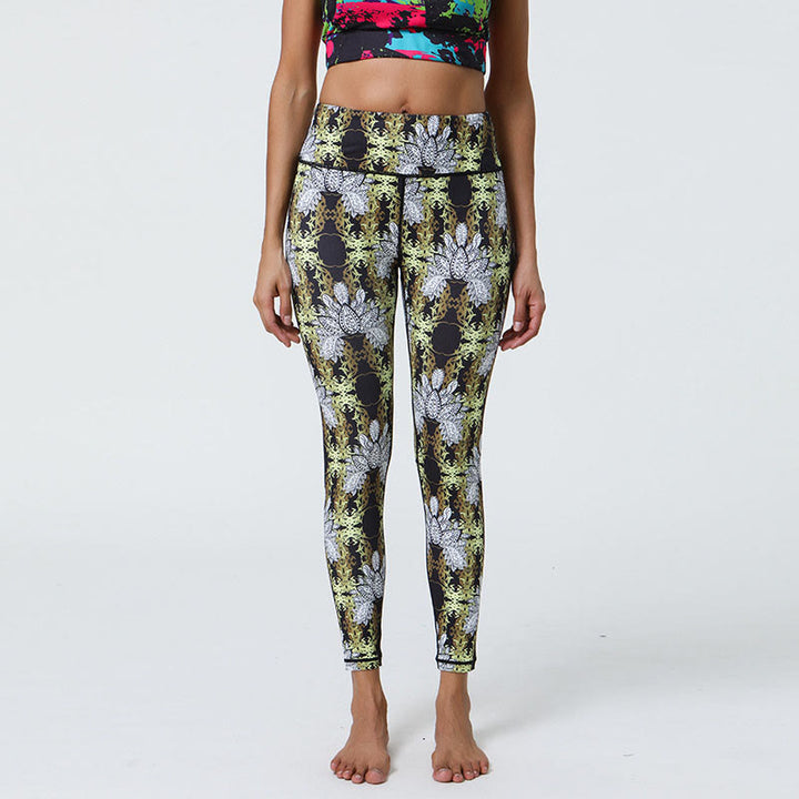 Buddha Stones Kwiaty Geometryczne Mandale Nadruk Sport Fitness Joga Wysoki Stan Legginsy Damskie Spodnie