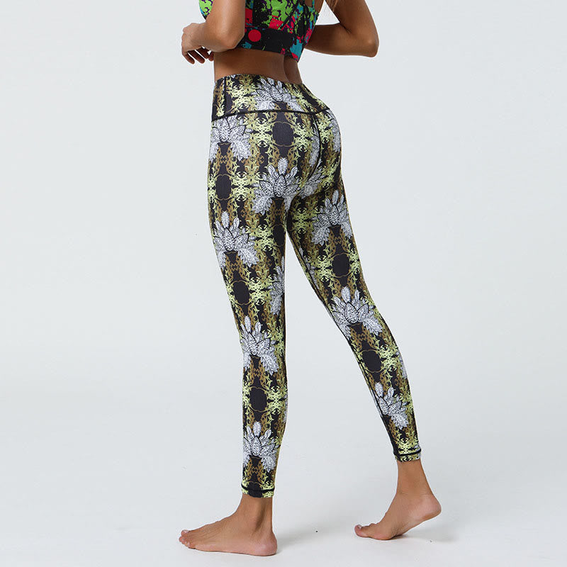 Buddha Stones Kwiaty Geometryczne Mandale Nadruk Sport Fitness Joga Wysoki Stan Legginsy Damskie Spodnie