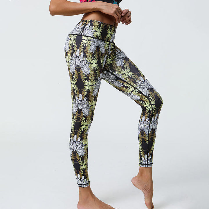 Buddha Stones Kwiaty Geometryczne Mandale Nadruk Sport Fitness Joga Wysoki Stan Legginsy Damskie Spodnie