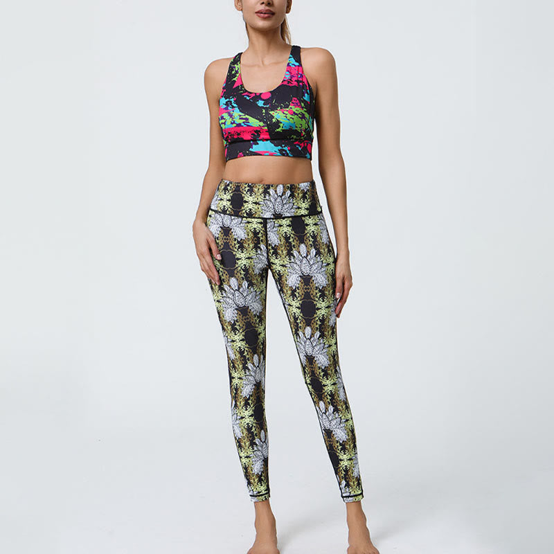 Buddha Stones Kwiaty Geometryczne Mandale Nadruk Sport Fitness Joga Wysoki Stan Legginsy Damskie Spodnie