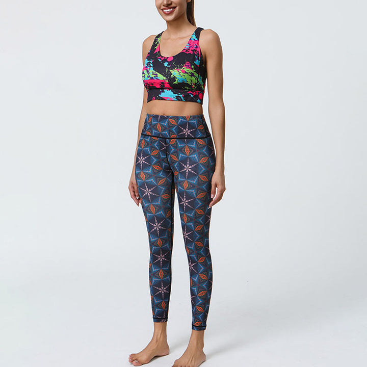 Buddha Stones Kwiaty Geometryczne Mandale Nadruk Sport Fitness Joga Wysoki Stan Legginsy Damskie Spodnie