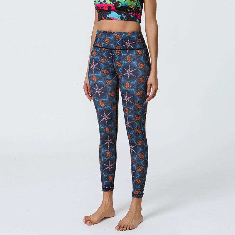 Buddha Stones Kwiaty Geometryczne Mandale Nadruk Sport Fitness Joga Wysoki Stan Legginsy Damskie Spodnie