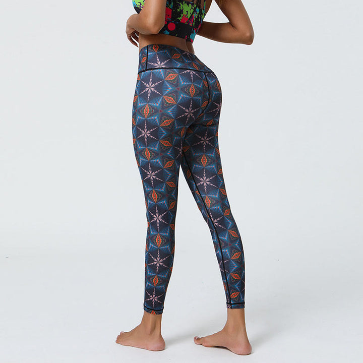 Buddha Stones Kwiaty Geometryczne Mandale Nadruk Sport Fitness Joga Wysoki Stan Legginsy Damskie Spodnie
