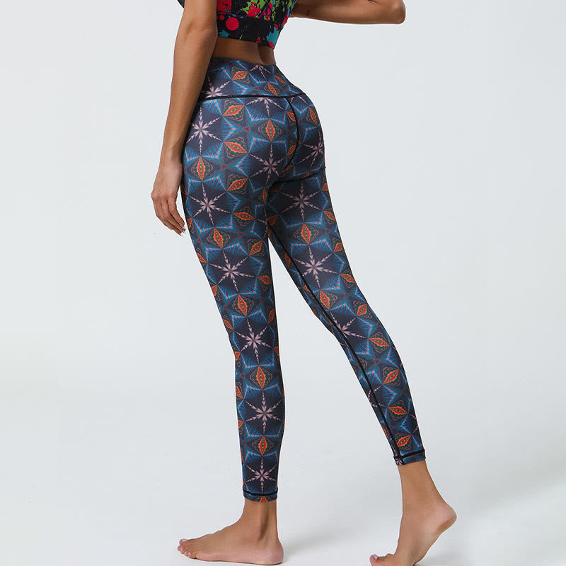 Buddha Stones Kwiaty Geometryczne Mandale Nadruk Sport Fitness Joga Wysoki Stan Legginsy Damskie Spodnie