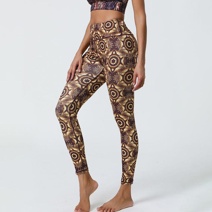 Buddha Stones Kwiaty Geometryczne Mandale Nadruk Sport Fitness Joga Wysoki Stan Legginsy Damskie Spodnie