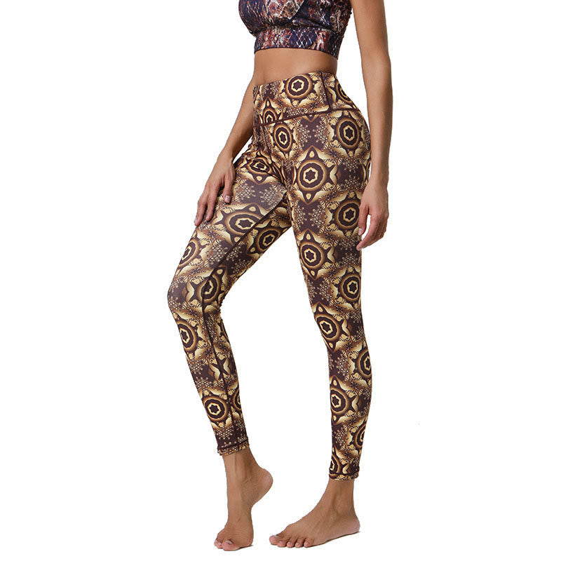 Buddha Stones Kwiaty Geometryczne Mandale Nadruk Sport Fitness Joga Wysoki Stan Legginsy Damskie Spodnie