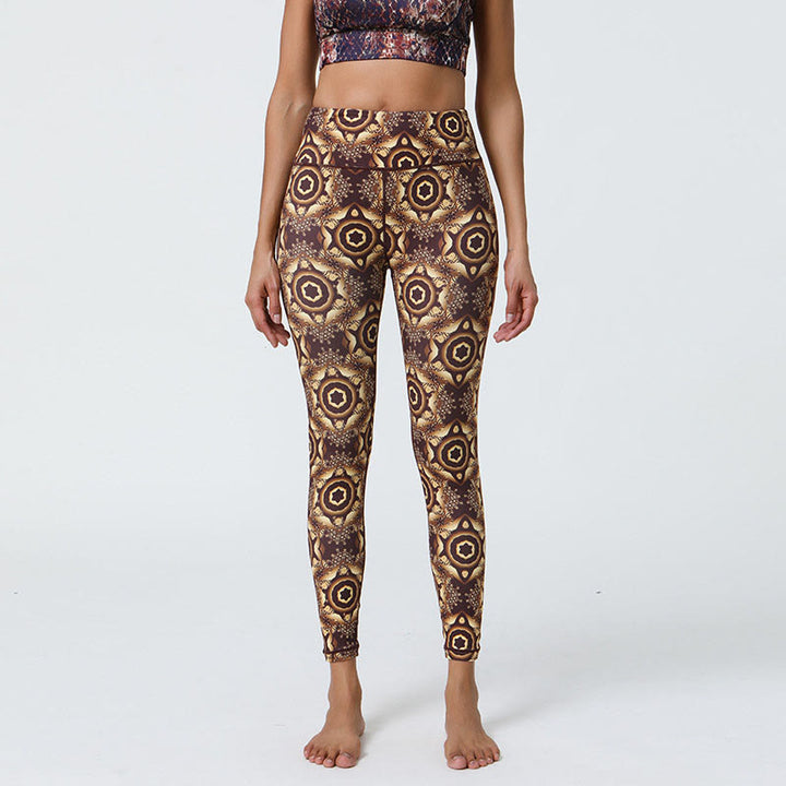 Buddha Stones Kwiaty Geometryczne Mandale Nadruk Sport Fitness Joga Wysoki Stan Legginsy Damskie Spodnie