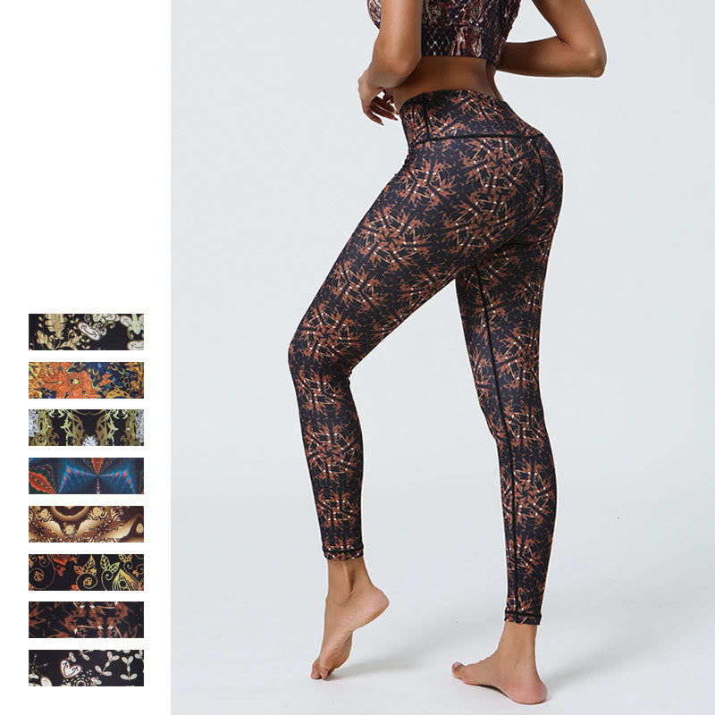 Buddha Stones Kwiaty Geometryczne Mandale Nadruk Sport Fitness Joga Wysoki Stan Legginsy Damskie Spodnie