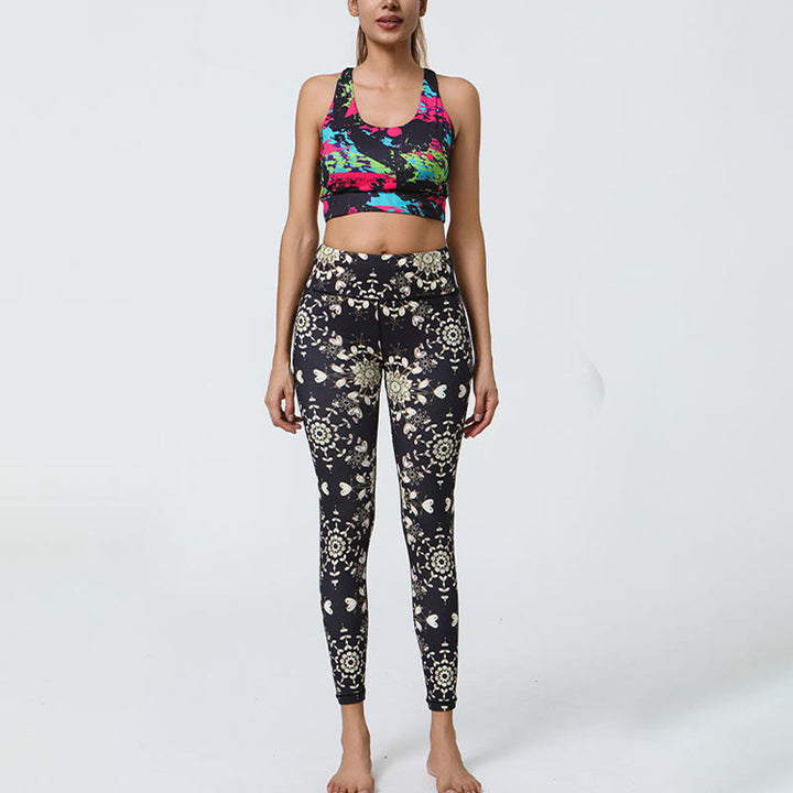Buddha Stones Kwiaty Geometryczne Mandale Nadruk Sport Fitness Joga Wysoki Stan Legginsy Damskie Spodnie