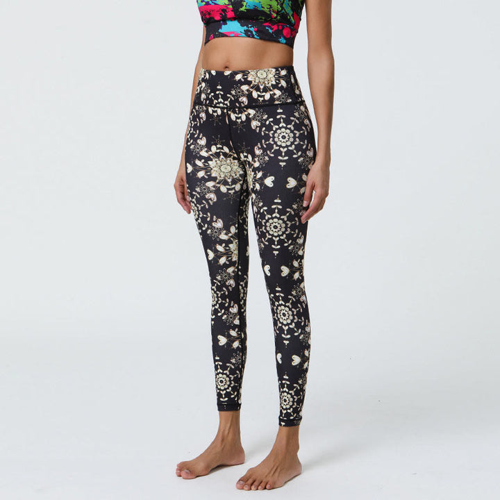 Buddha Stones Kwiaty Geometryczne Mandale Nadruk Sport Fitness Joga Wysoki Stan Legginsy Damskie Spodnie
