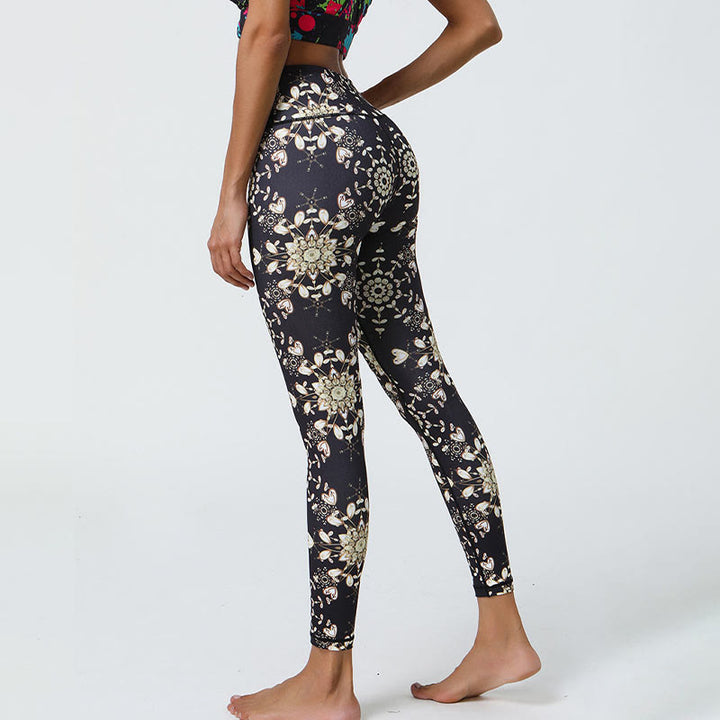Buddha Stones Kwiaty Geometryczne Mandale Nadruk Sport Fitness Joga Wysoki Stan Legginsy Damskie Spodnie