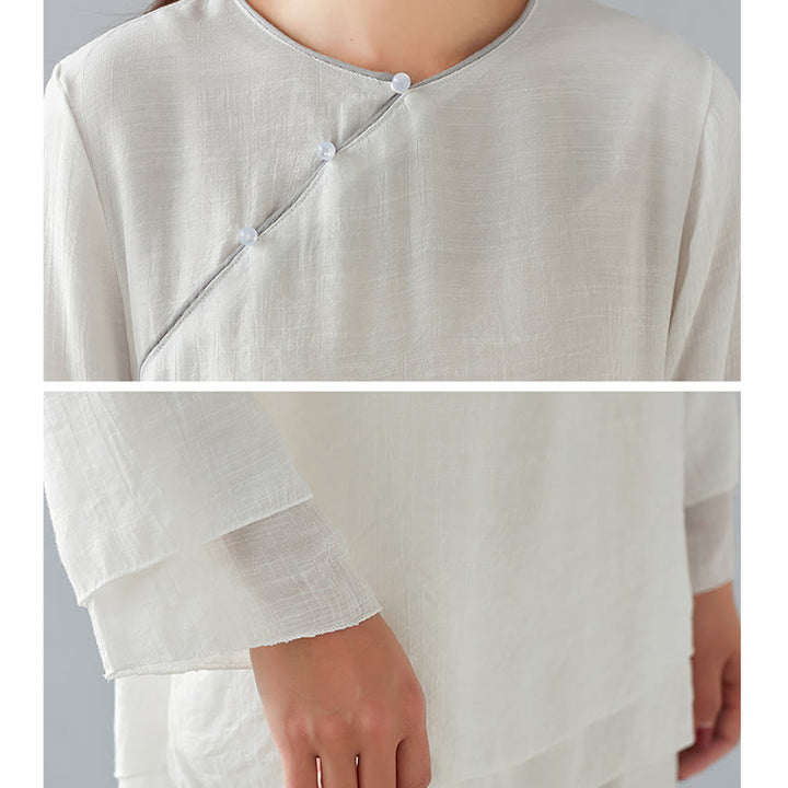 Buddha Stones 2 szt. Trzy czwarte rękawy koszula z długim rękawem szerokie spodnie do medytacji bawełna len odzież damska zestaw - image 11