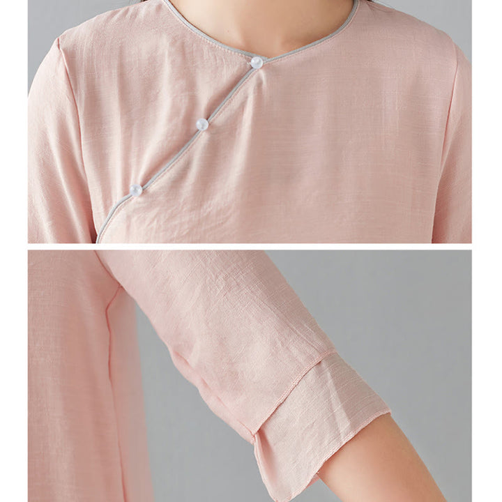 Buddha Stones 2 szt. Trzy czwarte rękawy koszula z długim rękawem szerokie spodnie do medytacji bawełna len odzież damska zestaw - image 20