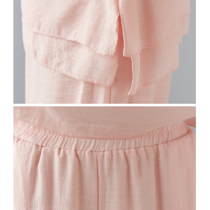 Buddha Stones 2 szt. Trzy czwarte rękawy koszula z długim rękawem szerokie spodnie do medytacji bawełna len odzież damska zestaw - image 21