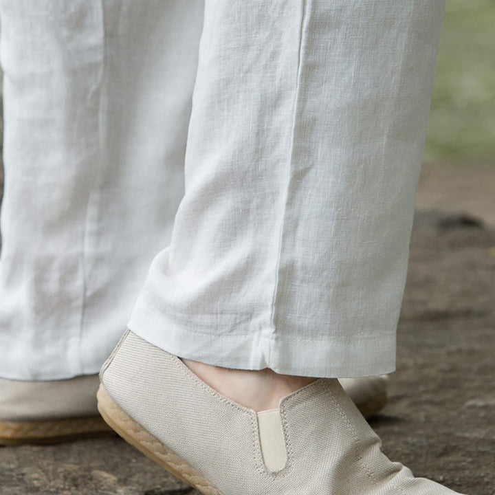 Buddha Stones Spodnie męskie z szerokimi nogawkami i kieszeniami, jednokolorowe, bawełniane i lniane - image 19