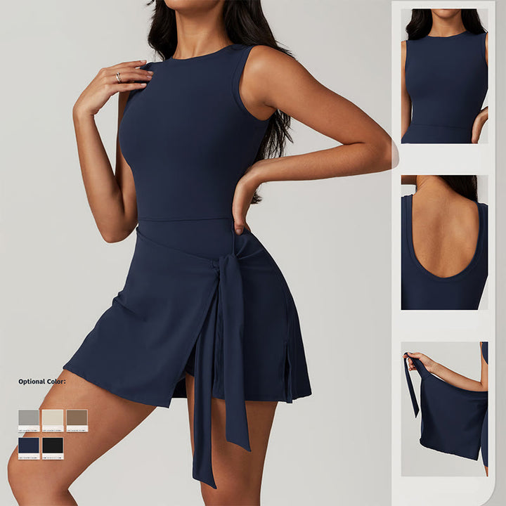 Buddha Stones Jednolity Kolor Sport Tenis Joga Sznurowana Damska Sukienka Sportowa - image 2