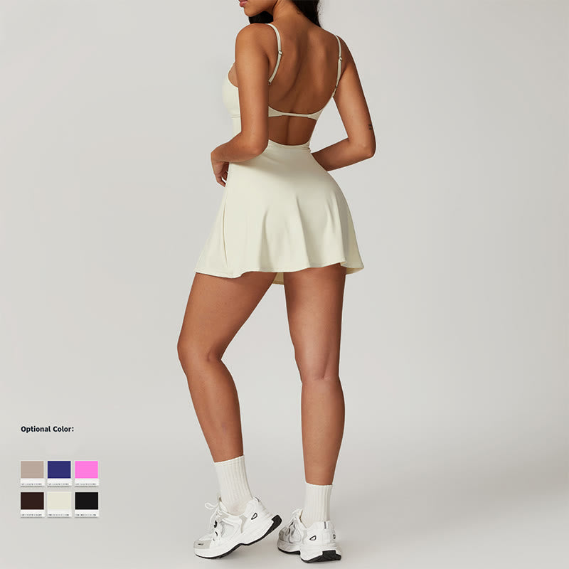 Sukienka sportowa Buddha Stones Solid Backless Tennis Yoga Women - image 7