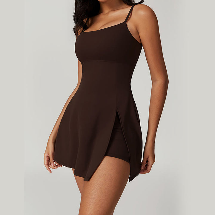 Sukienka sportowa Buddha Stones Solid Backless Tennis Yoga Women - SaddleBrown - US8-10, UK/AU12-14, EU40-42 (XL)  - image 17