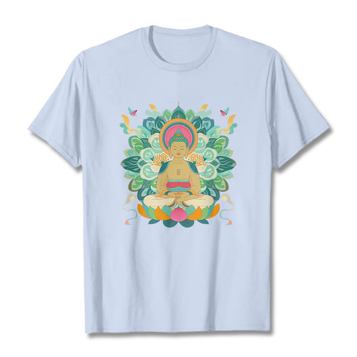 Koszulka z Buddha Stones Kamienie Motyl Lotos Inspirowana Buddą - Jasnoniebieski - 2XL - image 17