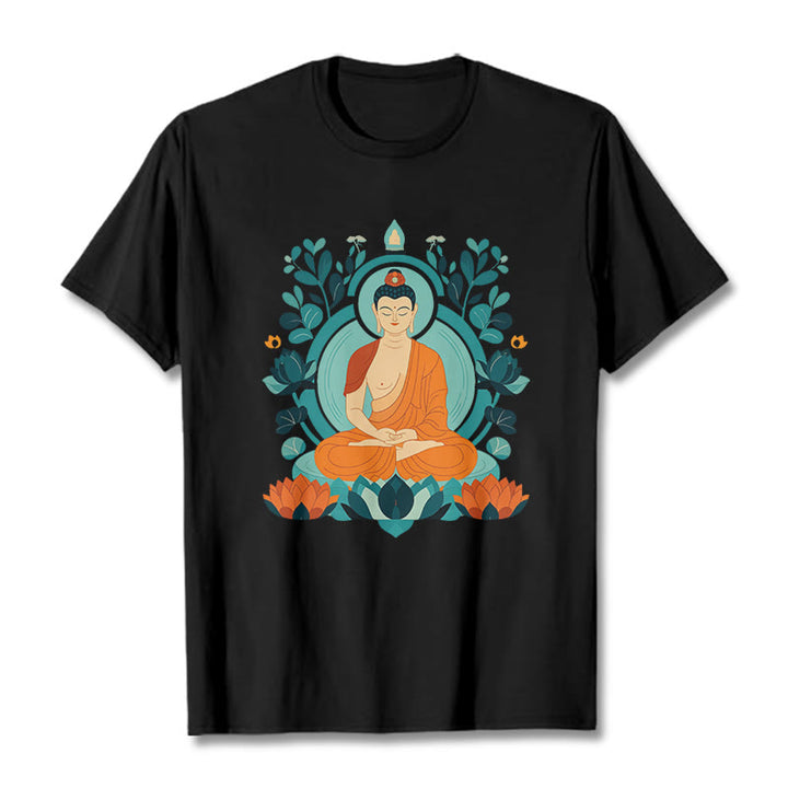 Koszulka z Buddha Stones Kamienie Lotos Budda Medytacja T-shirt - Czarny - 2XL - image 5