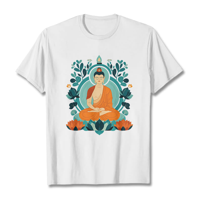 Koszulka z Buddha Stones Kamienie Lotos Budda Medytacja T-shirt - Biały - 2XL - image 2