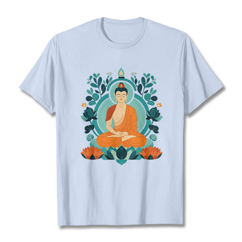 Koszulka z Buddha Stones Kamienie Lotos Budda Medytacja T-shirt - Jasnoniebieski - 2XL - image 11