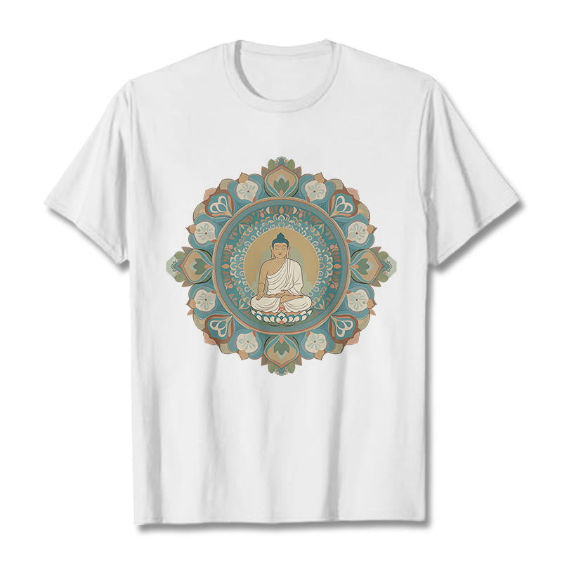 Buddha Stones Mandala Kwiat Buddy Koszulka T-shirt - Biały - 2XL - image 3