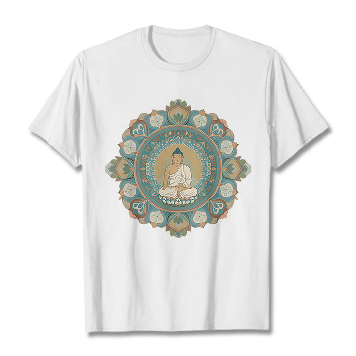 Buddha Stones Mandala Kwiat Buddy Koszulka T-shirt - Biały - 2XL - image 3