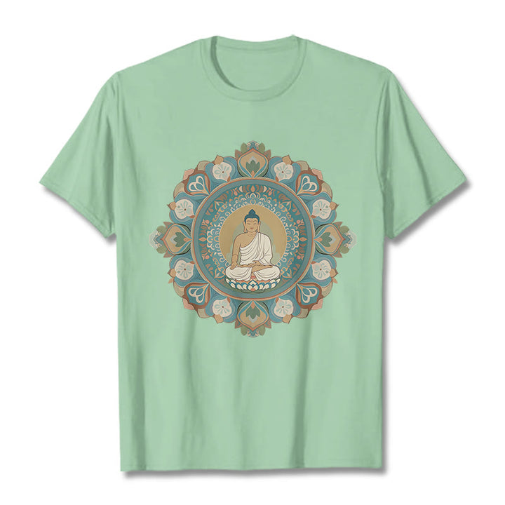 Buddha Stones Mandala Kwiat Buddy Koszulka T-shirt - PaleGreen - 2XL - image 0