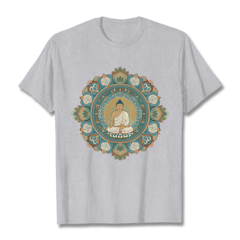 Buddha Stones Mandala Kwiat Buddy Koszulka T-shirt - Jasnoszary - 2XL - image 19