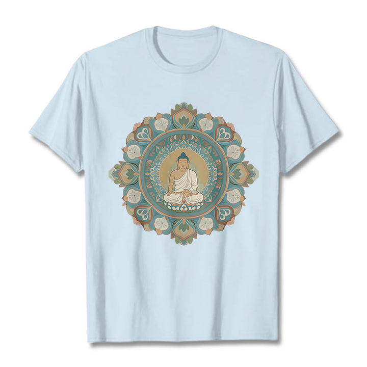 Buddha Stones Mandala Kwiat Buddy Koszulka T-shirt - Jasnoniebieski - 2XL - image 18
