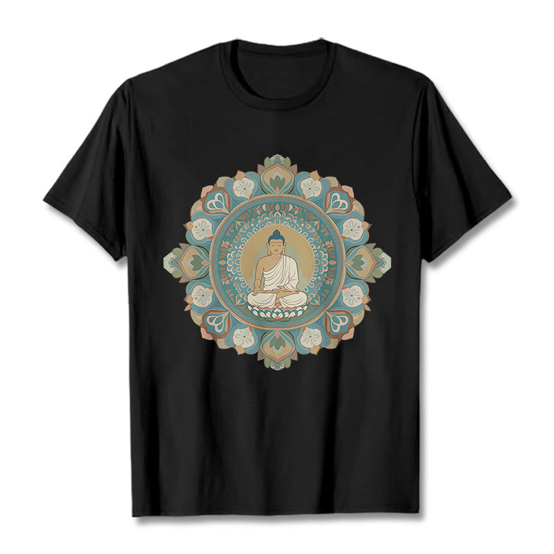 Buddha Stones Mandala Kwiat Buddy Koszulka T-shirt - Czarny - 2XL - image 5