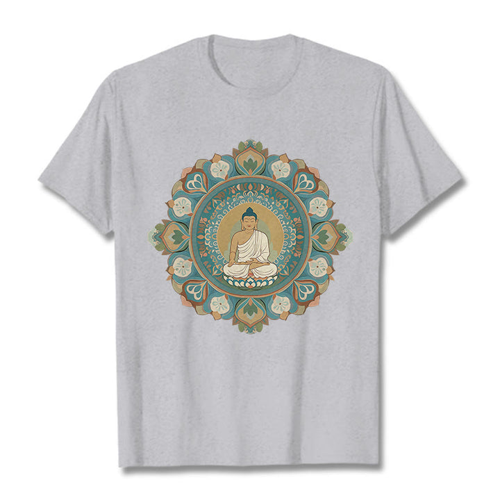 Buddha Stones Mandala Kwiat Buddy Koszulka T-shirt - Jasnoszary - 2XL - image 18