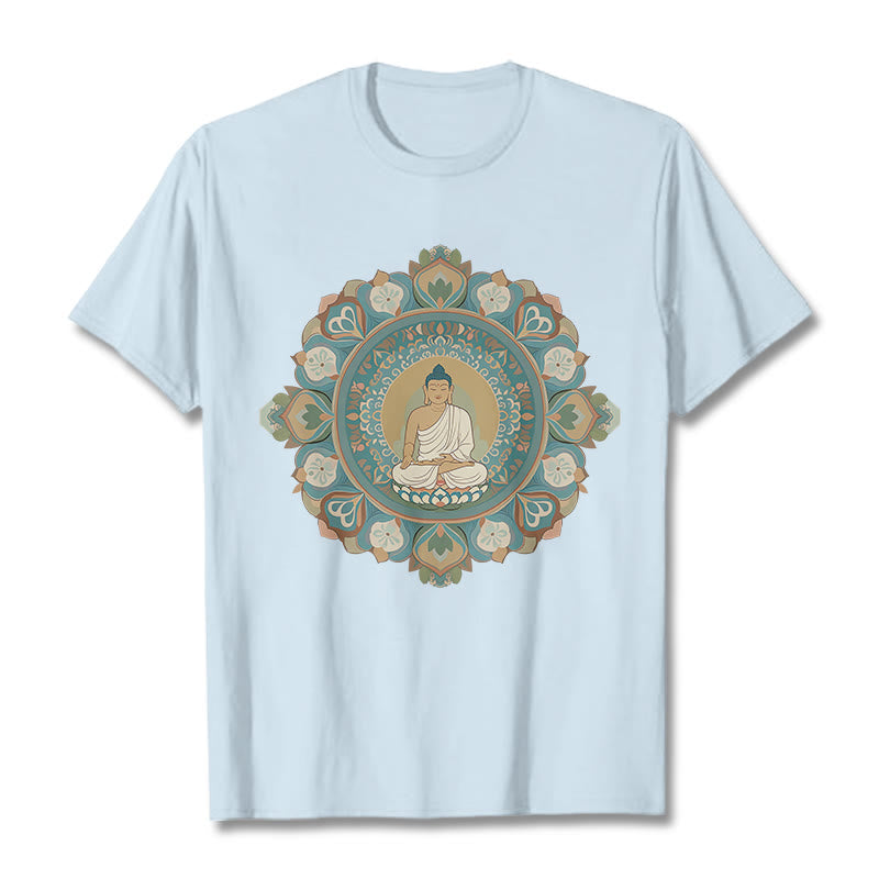Buddha Stones Mandala Kwiat Buddy Koszulka T-shirt - Jasnoniebieski - 2XL - image 17