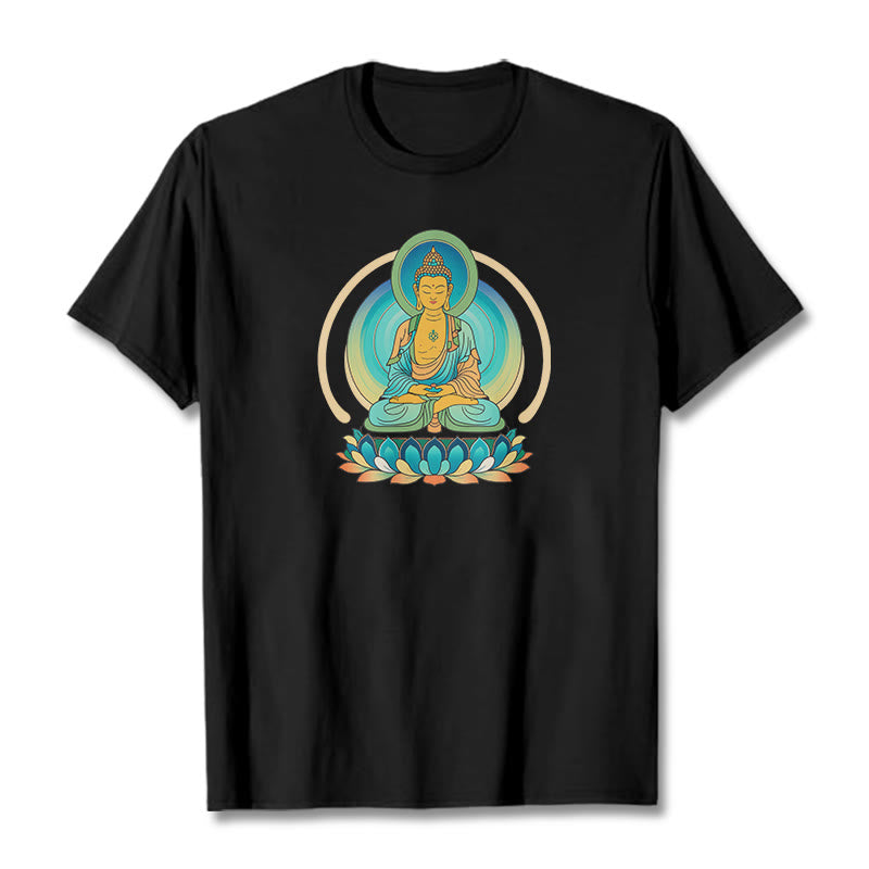 Buddha Stones Koszulka z nadrukiem Buddy Lotosu - Czarny - 2XL - image 5