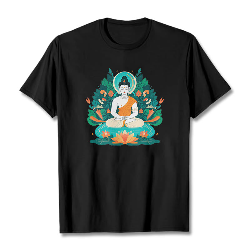 Buddha Stones Trawa Lotos Bodhisattwa Koszulka T-shirt - Czarny - 2XL - image 5