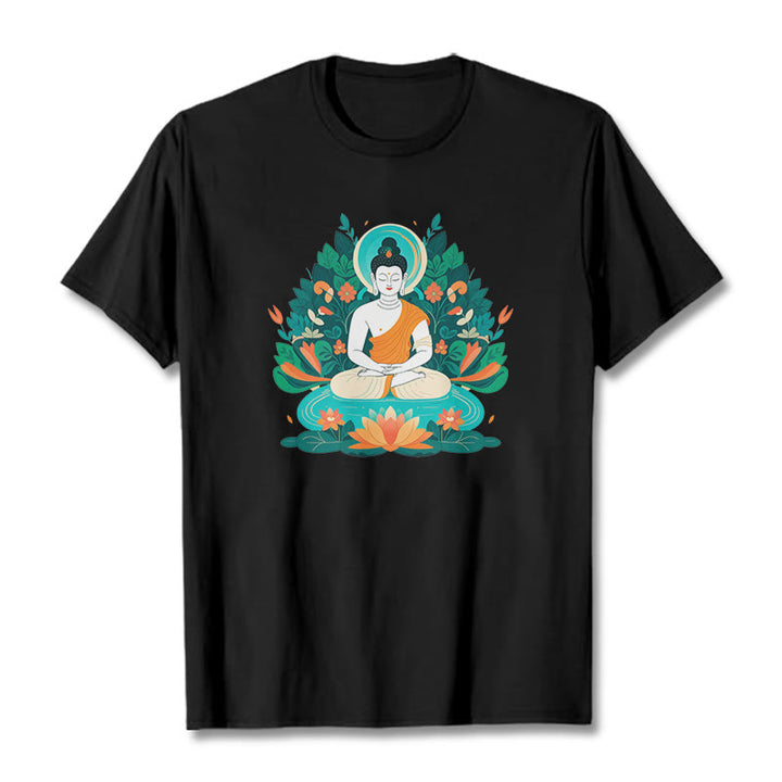 Buddha Stones Trawa Lotos Bodhisattwa Koszulka T-shirt - Czarny - 2XL - image 5
