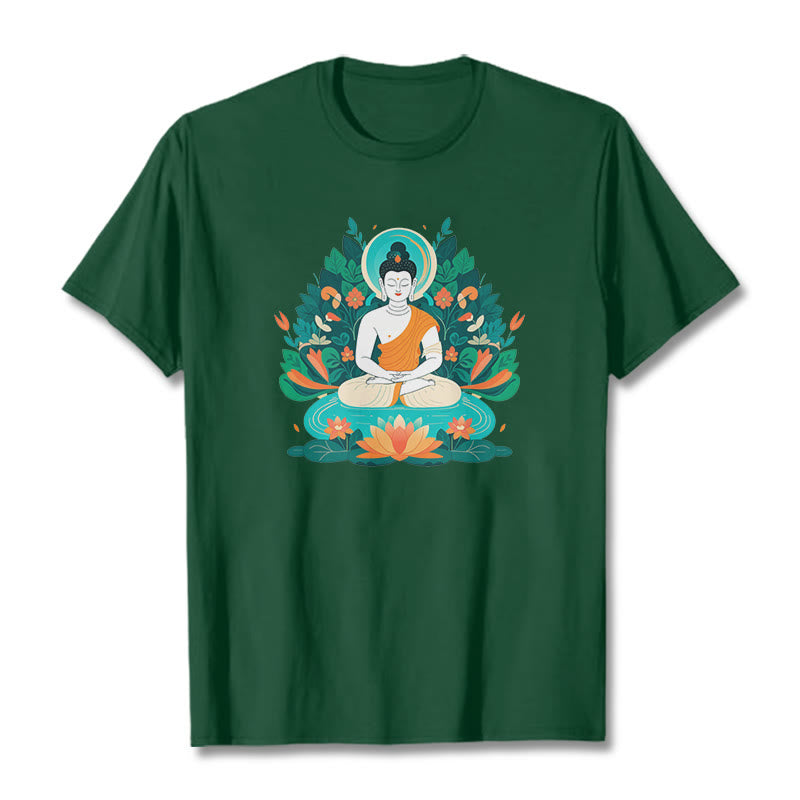 Buddha Stones Trawa Lotos Bodhisattwa Koszulka T-shirt - ForestGreen - 2XL - image 1