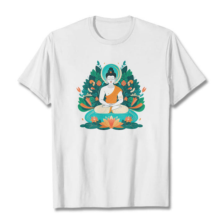 Buddha Stones Trawa Lotos Bodhisattwa Koszulka T-shirt - Biały - 2XL - image 2