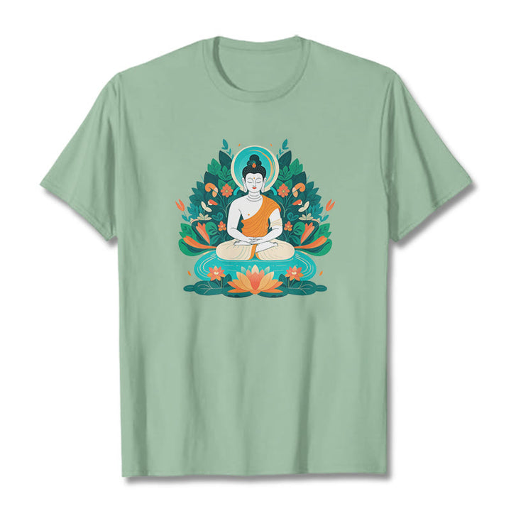 Buddha Stones Trawa Lotos Bodhisattwa Koszulka T-shirt - PaleGreen - 2XL - image 13