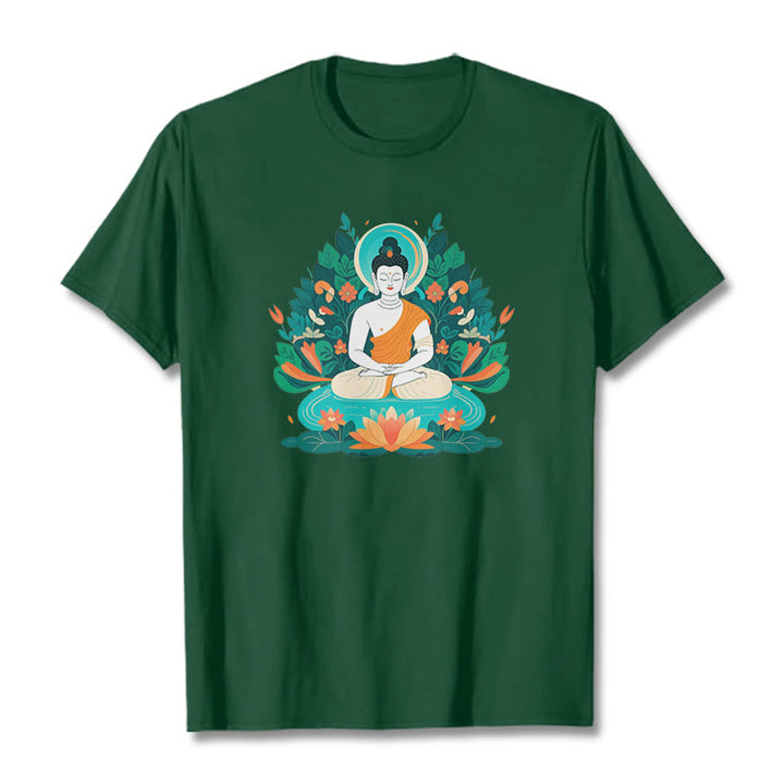 Buddha Stones Trawa Lotos Bodhisattwa Koszulka T-shirt - ForestGreen - 2XL - image 0