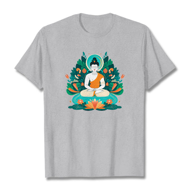 Buddha Stones Trawa Lotos Bodhisattwa Koszulka T-shirt - Jasnoszary - 2XL - image 18