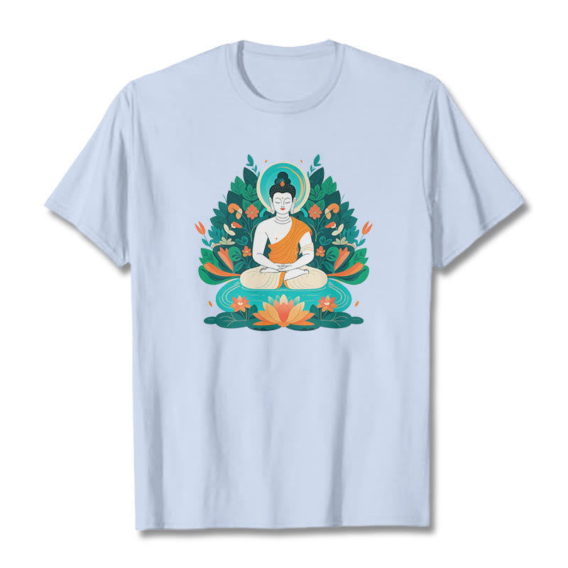 Buddha Stones Trawa Lotos Bodhisattwa Koszulka T-shirt - Jasnoniebieski - 2XL - image 17