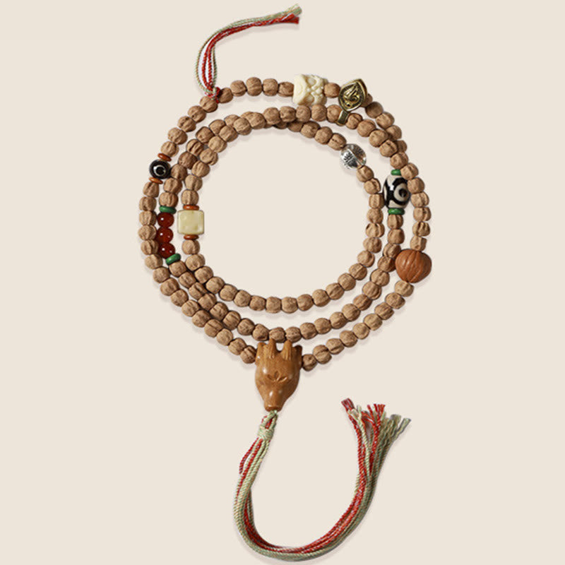 Buddha Stones 108 Koraliki Bodhi Nasiona Agat Czerwony Jeleń Głowa Mądrości Mala Bransoletka