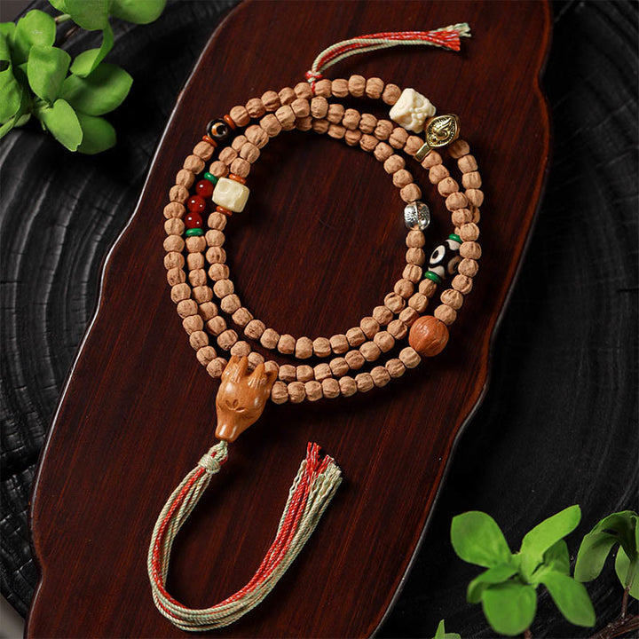 Buddha Stones 108 Koraliki Bodhi Nasiona Agat Czerwony Jeleń Głowa Mądrości Mala Bransoletka