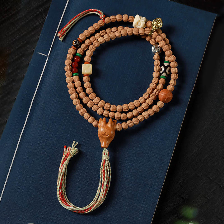 Buddha Stones 108 Koraliki Bodhi Nasiona Agat Czerwony Jeleń Głowa Mądrości Mala Bransoletka