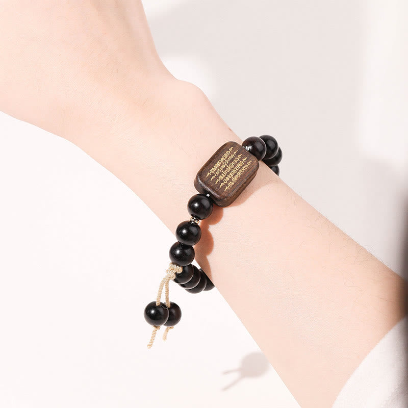 Bransoletka z grawerowanym pismem pokoju z Buddha Stones z drewna hebanowego