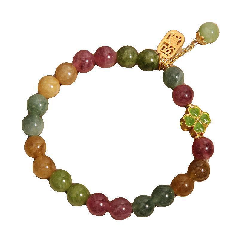 Bransoletka z kolorowymi czterolistnymi koniczynkami i Buddha Stones i jadeitem