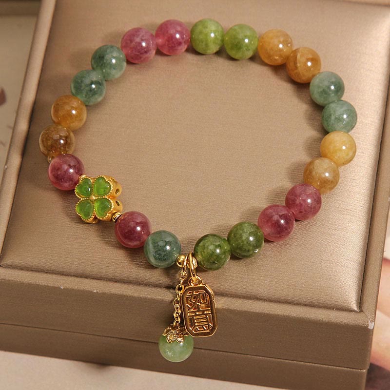 Bransoletka z kolorowymi czterolistnymi koniczynkami i Buddha Stones i jadeitem